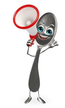 Spoon character with loudspeaker Stock Illustration