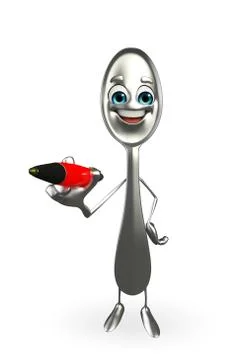 Spoon character with pen Stock Illustration