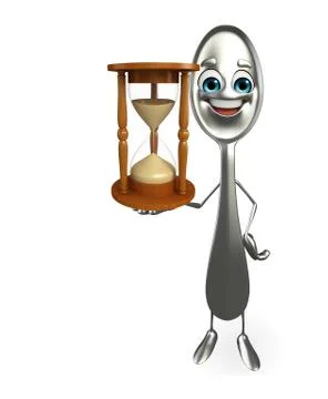 Spoon character with sand clock Stock Illustration