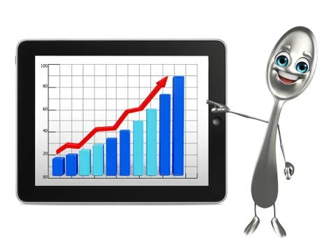 Spoon charecter with business graph 스톡 일러스트