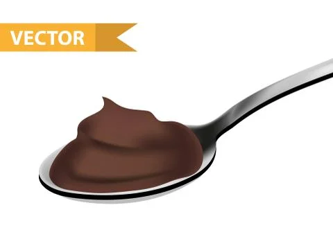 Spoon chocolate, realistic 3D style. Teaspoon, tablespoon. Isolated on white Stock Illustration