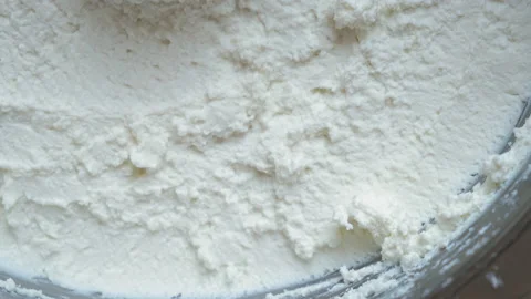 Spoon with cottage cheese. Stock Footage 196169141