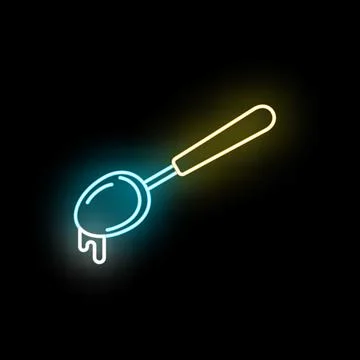 Spoon with dripping liquid in neon style lighting Stock Illustration