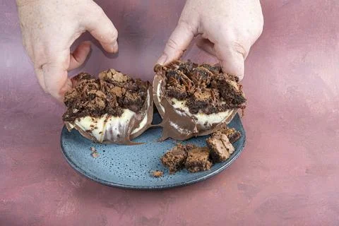 Spoon Easter egg with Brazilian truffle filling and brownie topping 13. Stock Photos