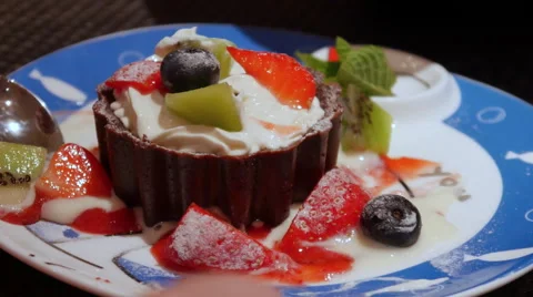 Spoon Eating Dessert Stock Footage 68806903