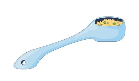 Spoon filled with cooked rice and peas 2D cartoon object イラスト素材