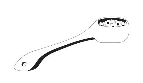 Spoon filled with cooked rice and peas 2D line object イラスト素材