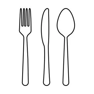 Spoon, fork and knife icon isolated on white background. Trendy tool design s Illustrazione stock