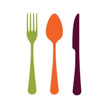 Spoon, fork and knife icon. Colorful vector illustration. Stock Illustration