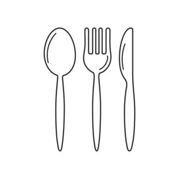 Spoon, fork and knife icon set. Line of cutlery for the restaurant business Stock Illustration