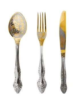 Spoon, fork and knife Foto stock