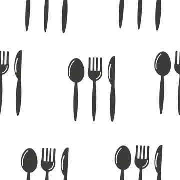 Spoon, fork and knife seamless pattern. Silhouettes of cutlery for the Stock Illustration