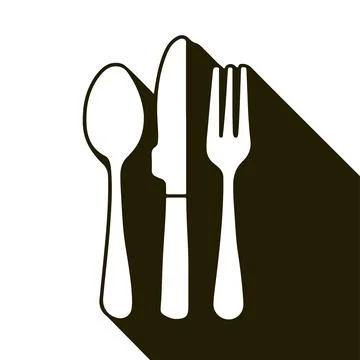 Spoon fork and knife vector color flat icon, Shadow with the shape of a cutlery. Stock Illustration