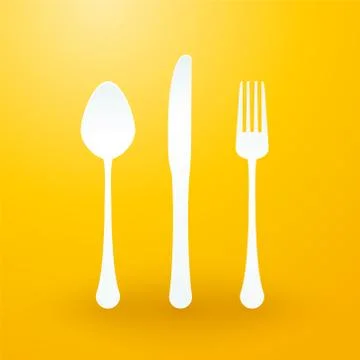 Spoon fork and knife on yellow background Stock Illustration