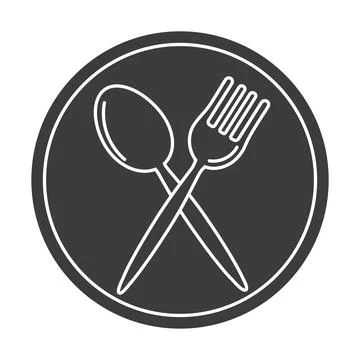 Spoon, fork and plate icon set. Silhouettes of cutlery for the restaurant Stock Illustration