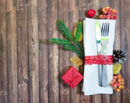 Spoon fork composition christmas gift Stock Photos