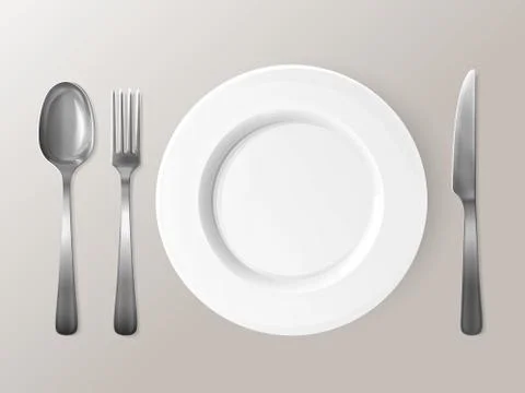 Spoon, fork or knife and plate tableware 3D illustration Stock Illustration