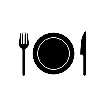 Spoon fork plate icon logo. Vector meal dish knife dinner food illustration icon Stock Illustration