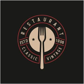 Spoon Fork for Restaurant Bar Bistro Vintage Retro stamp badge Logo design ve Stock Illustration