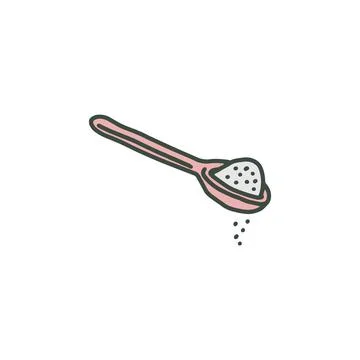 Spoon full with sugar, salt or flour, hand drawn vector illustration isolated. Stock Illustration