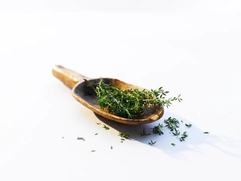 Spoon with herbs Stock Photos