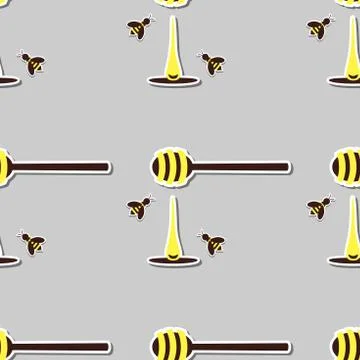 Spoon With Honey And Bees Stock Illustration