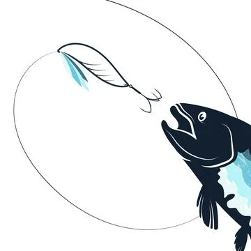Spoon with hook and jump fish. The fish swims for the bait Stock Illustration