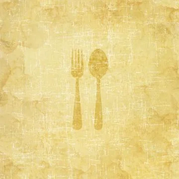 Spoon icon on old paper background Stock Illustration