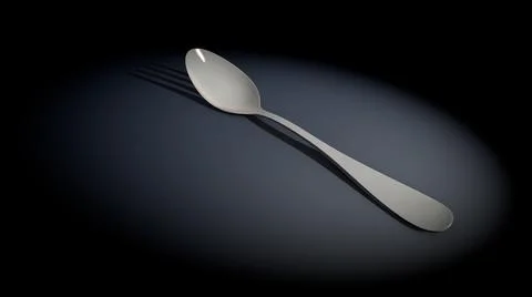A spoon illuminated by a single spotlight and the the shadow of a fork Stock Illustration