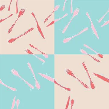 Spoon, Knife And Fork Seamless Doodle Design, Cute Pattern Stock-Illustration