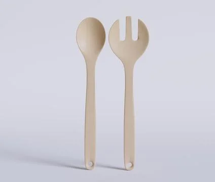 Spoon or flatware with a wood texture rendering 3D (8) Illustration