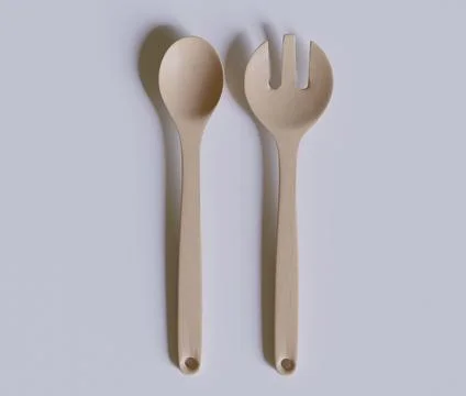 Spoon or flatware with a wood texture rendering 3D (1) Illustrazione stock