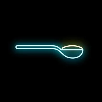 Spoon outline with blue neon light and yellow filling Stock Illustration