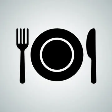 Spoon, plate and fork vector icon. Cutlery flat simple icon for restaurant or Illustrazione stock