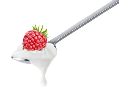 Spoon of raspberry yogurt Stock Photos