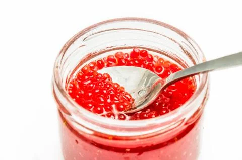 Spoon red caviar Stock Photos