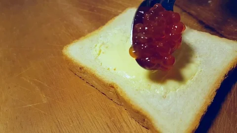 Spoon red caviar sandwich Stock Footage 83952509