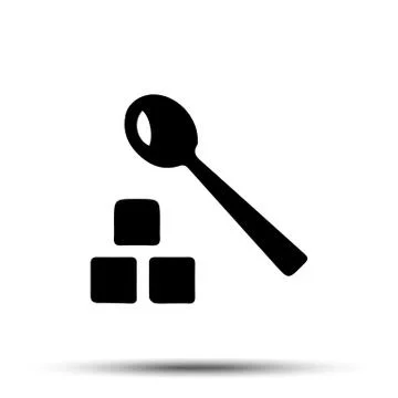 Spoon with refined sugar cubes linear icon. Lump sugar with teaspoon contour Stock Illustration