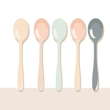 Spoon Set: Flat Style on White Background Stock Illustration
