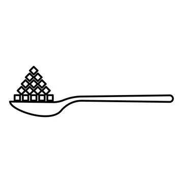 Spoon with sugar salt cubes contour outline line icon black color vector il.. Stock Illustration