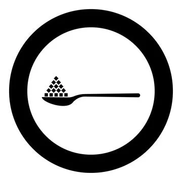 Spoon with sugar salt cubes icon in circle round black color vector illustr.. Illustrazione stock