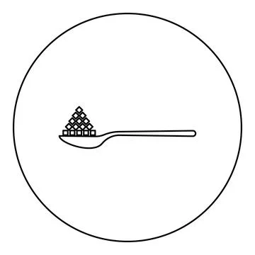 Spoon with sugar salt cubes icon in circle round black color vector illustr.. Stock Illustration