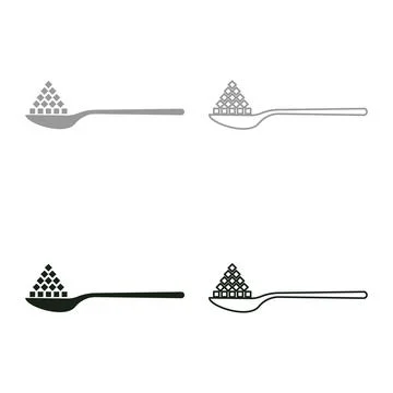Spoon with sugar salt cubes set icon grey black color vector illustration i.. Stock Illustration