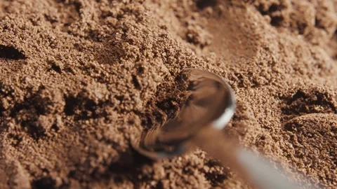 Spoon take freshly ground coffee. Brew smelling morning coffee Video stock 271340678
