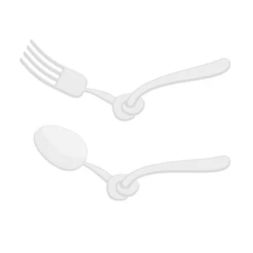 Spoon tied knot. Fork with node. It is impossible to eat. Cutlery for dieting Illustrazione stock