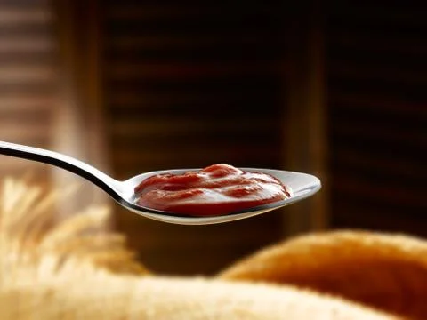 Spoon with tomato sauce Foto stock