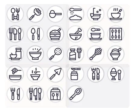 Spoon Vector Icon Set with 28 Bold Line Retina Ready Pixel Optimized Graphics 스톡 일러스트