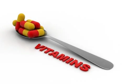 Spoon with vitamin tablets Free Stock Illustration