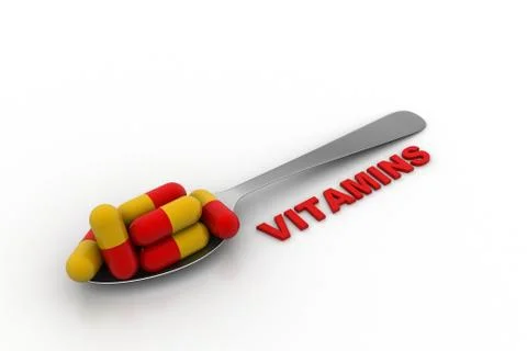 Spoon with vitamin tablets Free Stock Illustration
