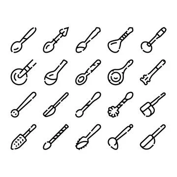 Spoons and kitchenware outline icons set 스톡 일러스트
